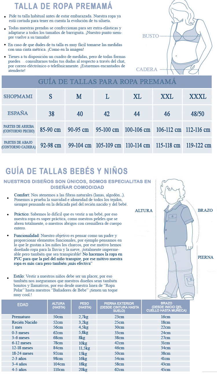 Guía de Tallas Ropa Premamá, Bebé y Niño - Shopmami