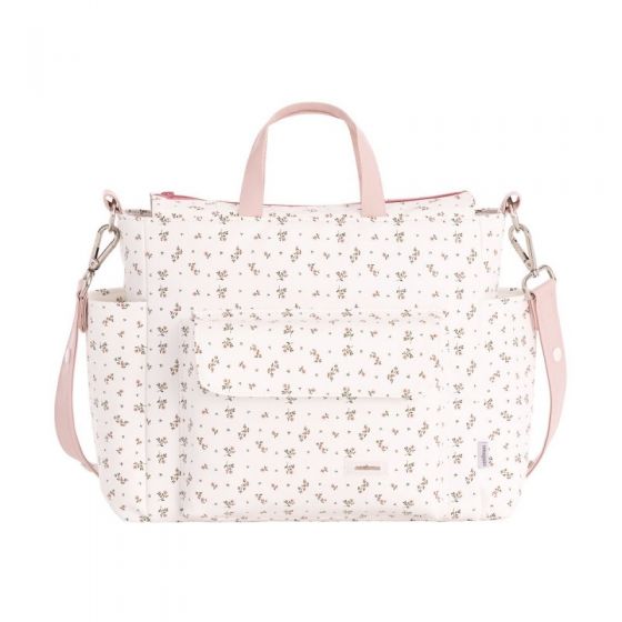 BOLSO MATERNAL PACK AURA BEIGE/FLORES 16x43x37 CM