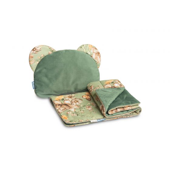 Juego de terciopelo para Capazo, Square Verde , Almohada + Edredón