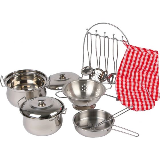 Set ollas y utensilios para cocina infantil , 13 piezas