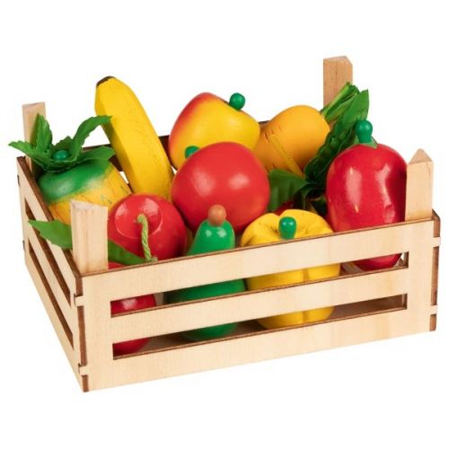 Caja de madera con frutas y verduras variadas, de Goki