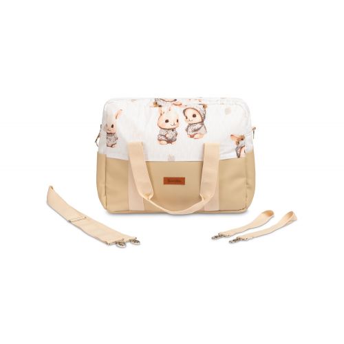 Bolso para Cochecito de Cuero Ecológico Beige con Conejitos