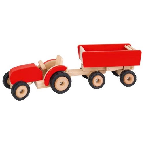 Tractor rojo con remolque , Goki